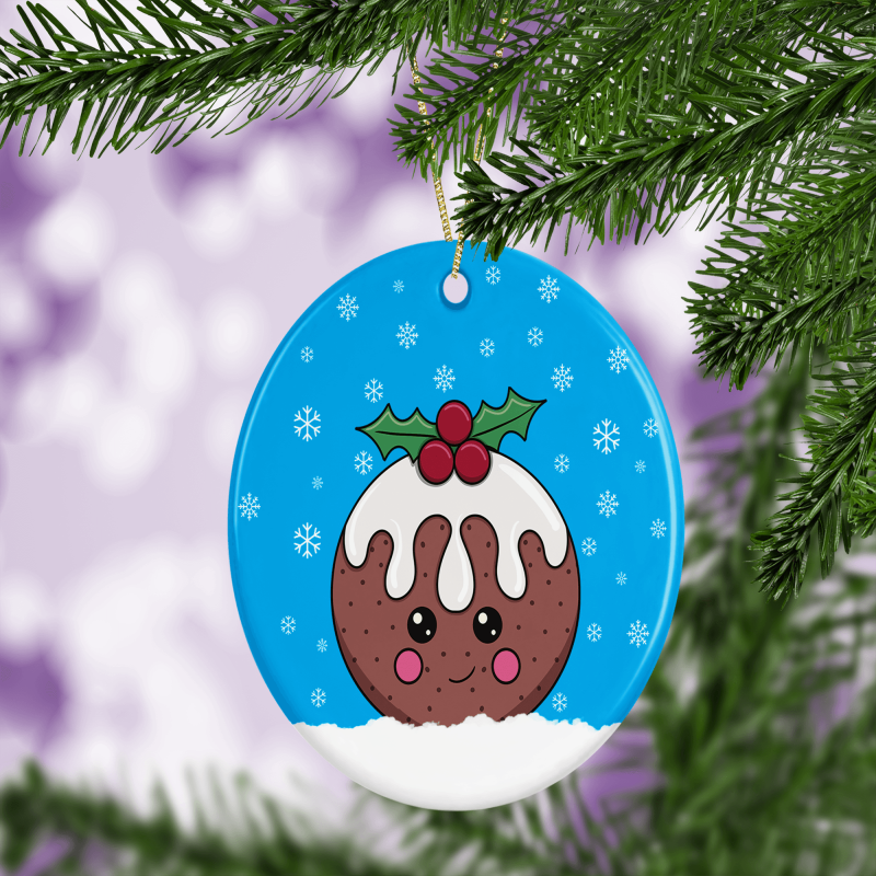 Cute Christmas Figgy Pudding Christmas Tree Decoration - white