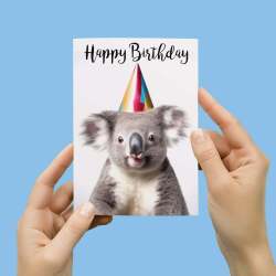 Birthday Card For Him or Her Fun Birthday Card of A Koala Happy Birthday Card For Mum, Dad, Sister Brother - Small (4x6) / Blank Message