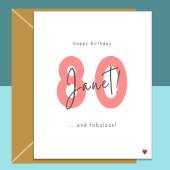 80th Birthday Card - Personalised - For Her or For Him - Perfect custom greetings card for your nan, grandma, mum - turning 80 years old.