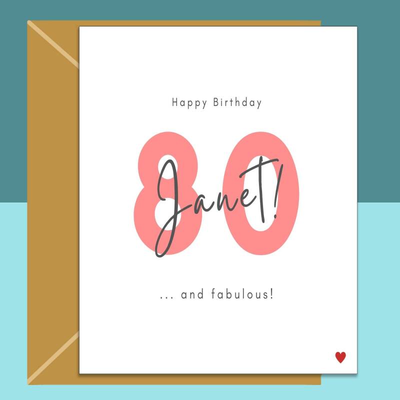 80th Birthday Card - Personalised - For Her or For Him - Perfect custom greetings card for your nan, grandma, mum - turning 80 years old. - Blank inside - Small