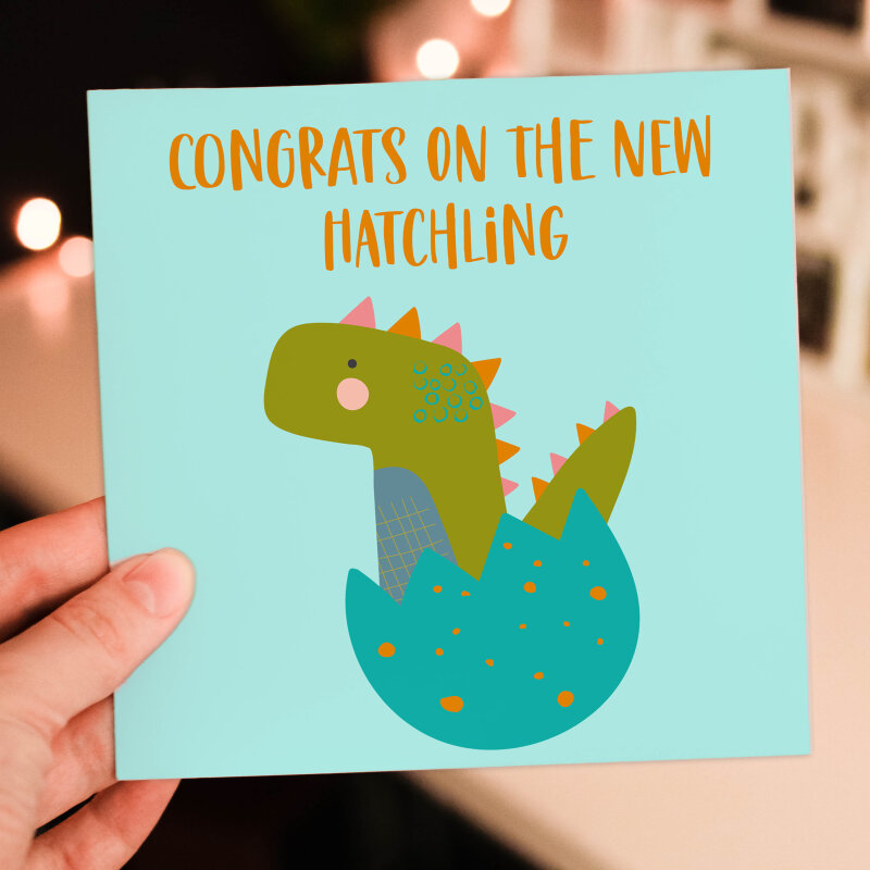 Congrats on the new hatchling cute dinosaur, dino new baby, baby shower, new parents, son, daughter card (Size A6/A5/A4/Square 6x6") - A6: Single card