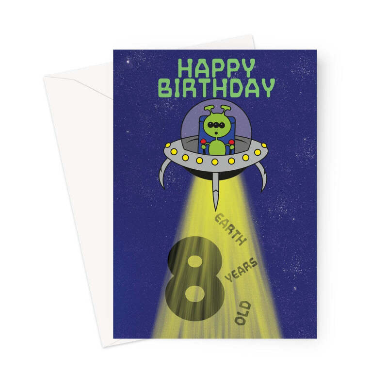 Martian Spacecraft 8th Birthday Card - A5 Portrait - 1 Card