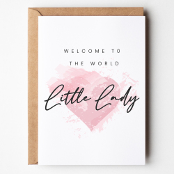 New Baby Girl Card, Little Lady New Baby Card, Cute Pink Heart Baby Girl Card, Card For New Born, New Parents Congratulations Card Baby Girl - A6 - 4.1" x 5.8"