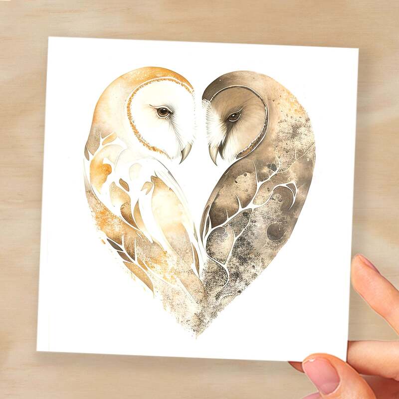 Anniversary or Valentine's Day Card For Wife Anniversary Card For Husband Boyfriend or Girlfriend Valentines Card For Him or Her Sand Owls - Square (6x6) / Blank Message