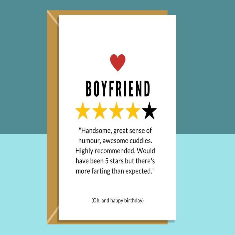 Funny Boyfriend Birthday Card - Personalised - More Farting - For Him - BF - On his birthday - From Girlfriend or Boyfriend - Large or Small - Blank inside - Regular