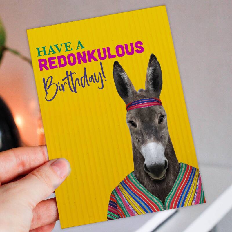 Have a redonkulous birthday donkey animal in birthday card for children, kids, young people, son, daughter (Animalyser) Size A6/A5/A4/Square - A6: Single card