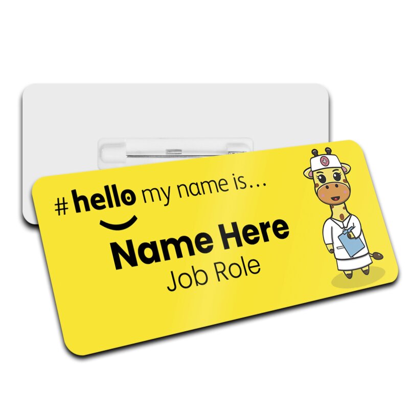 Hello My Name is Name Badge Yellow Griaffe Personalised Premium Name Badge #hello mynameis Name Badge, Nurse Bages, Doctor Name Badges - Standard Name Badge - Style 1