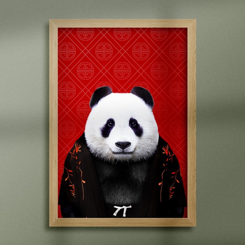 Panda in clothes, animal print, wall art - A5 - Glossy