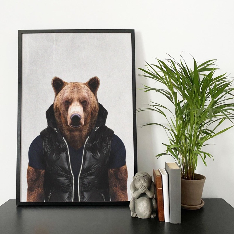 Bear in clothes, animal print, wall art - A5 - Glossy