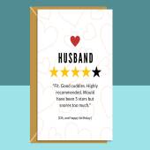 Funny Husband Birthday Card - Snores Too Much - 4 Stars - For husband - Cheeky - Sarcastic - Love - Cute