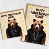 Happy anniversary hunny bear in clothes anniversary card for wife, husband, girlfriend, boyfriend (Animalyser) (Size A6/A5/A4/Square 6x6") - A6: Single card