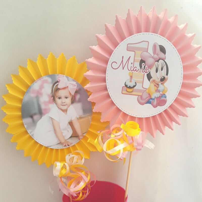 Personalised Baby Minnie 1st Birthday Cake Topper,Minnie Centrepiece,First cake - Age rosette