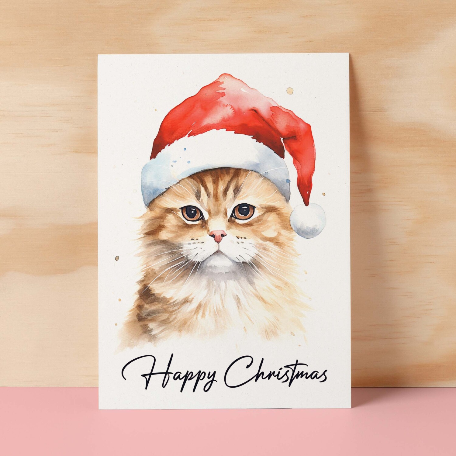 Cat Christmas Card Featuring A Ginger Cat Wearing a Santa Hat Fun Christmas Card For Him or Her Christmas Card For Anyone Christmas Gift - Small (4x6) / Blank Message