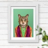 Cat in clothes, animal print, wall art - A5 - Glossy - Green