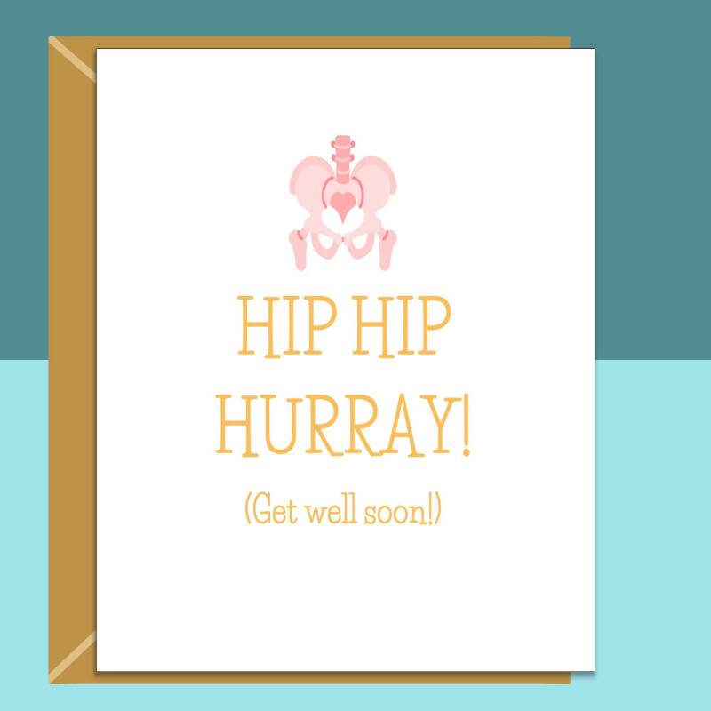 Funny Hip Replacement - Get Well Soon Card - Recovery - For him or for her - Humorous - Can be personalised inside with customisable message - Blank Inside - Large