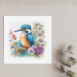 Notelet Card of a King Fisher Any Occasion Card For Her or For Him Card For Birthday or Easter Card Thank You Card - Square (6x6) / Blank Message