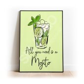 MOJITO Art Print, High Gloss Print, Hand Drawn Cocktail Art, Home Decor, Home Bar Custom Drink Art Cocktails Mojito Cocktail - Hand Drawn