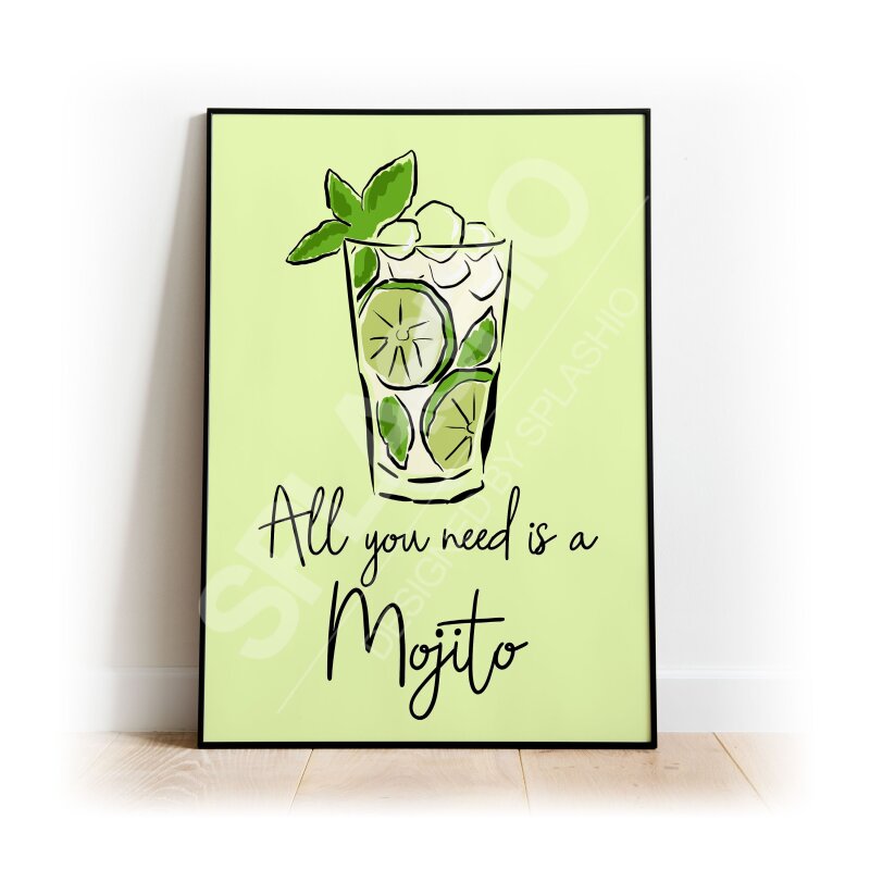 MOJITO Art Print, High Gloss Print, Hand Drawn Cocktail Art, Home Decor, Home Bar Custom Drink Art Cocktails Mojito Cocktail - Hand Drawn - A6