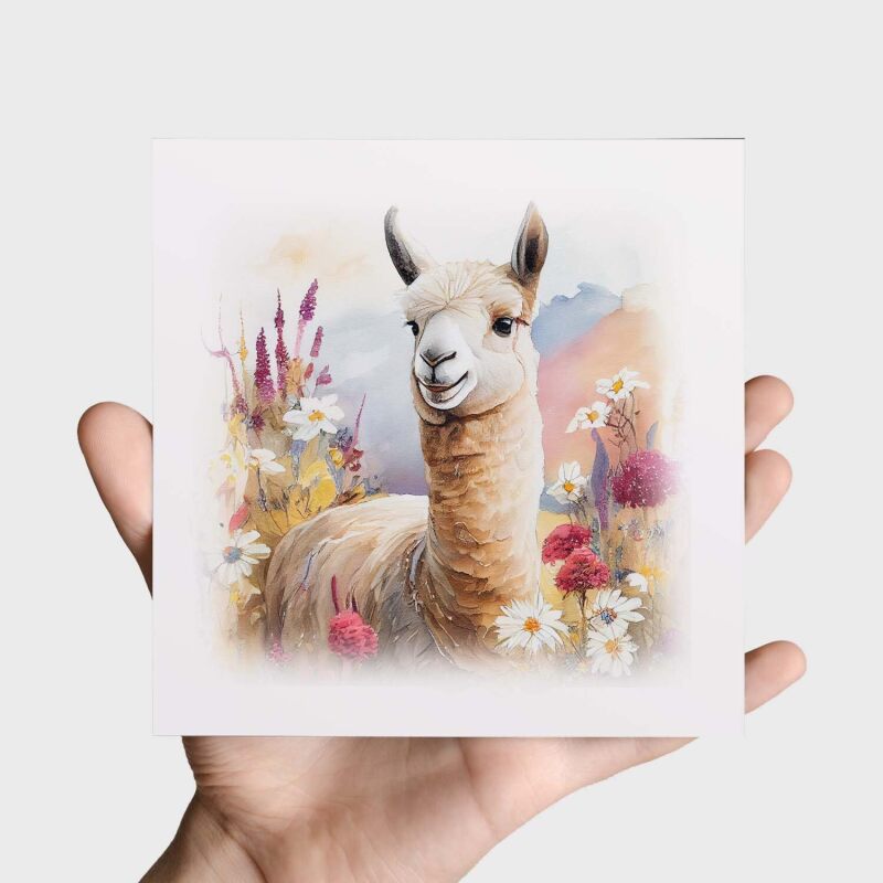 Notelet Card of a Llama For Anyone Any Occasion Card For Her or For Him Card For Birthday or Easter Card Thank You Card - Square (6x6) / Blank Message