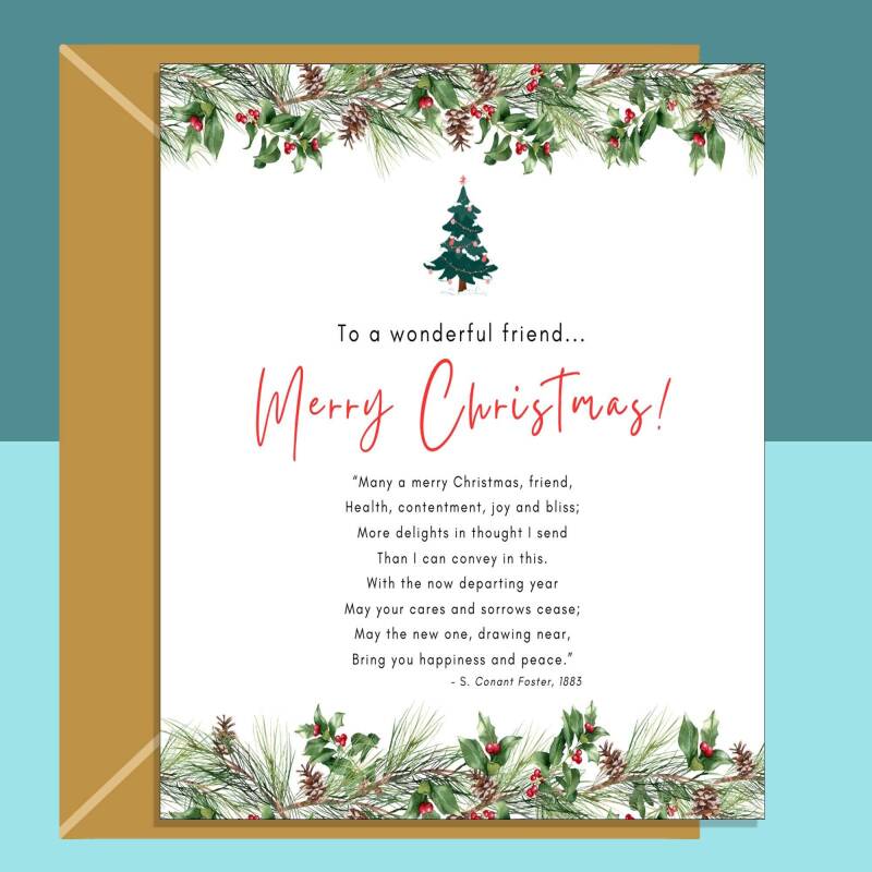 Christmas Card - Friend - Mate - Bestie Xmas Card with Poem - Personalised inside - For Him or For Her - Blank inside - Large