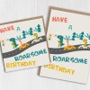 Dinosaur, dino car race children, kid, child, boy, girl birthday card: Have a roarsome birthday (Size A6/A5/A4/Square 6x6") - A6: Single card