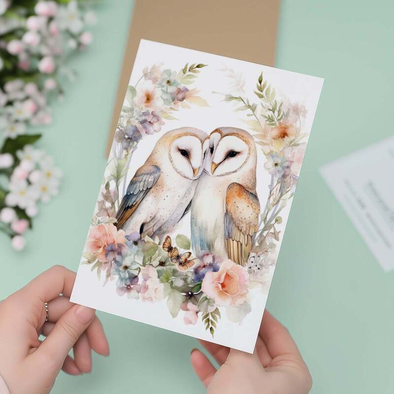 Valentine's Day Card For Husband Card for Anniversary Card For Wife Owl Valentine's Card For Girlfriend or Boyfriend - Portrait (5x7) / Blank Inside