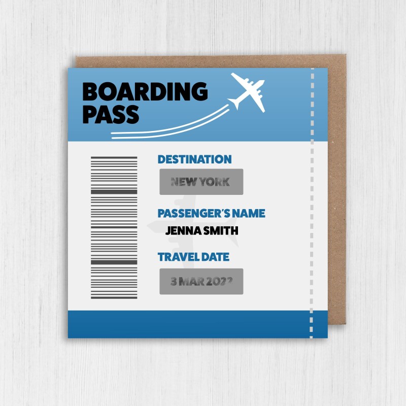 Scratch off and reveal card: Holiday, vacation, surprise destination, any destination, any name, any date boarding pass design - A5: Single card