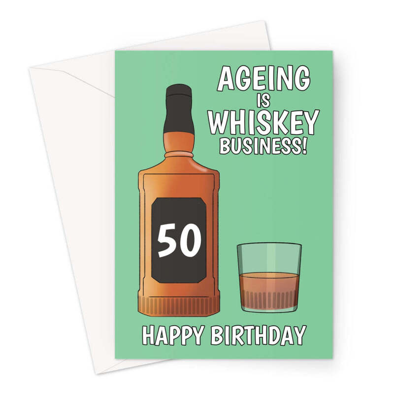 Bourbon Whiskey-Themed 50th Birthday Card - A5 Portrait - 1 Card