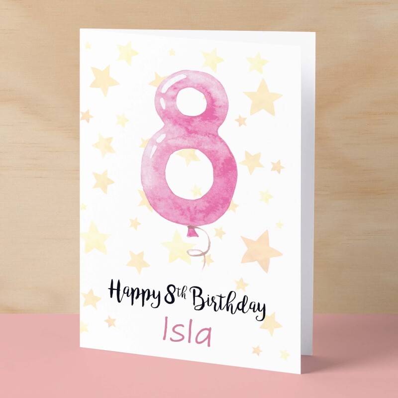 Personalised 8th Birthday Card For Girl Custom Name Card For Girl Eighth Birthday Card For Child Birthday Card for Girl Custom 8th Birthday - Small (4x6) / Blank Message