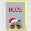 Funny, rude grumpy cat in Santa hat, kitten anti-Christmas, Holidays card from the cat, pet for cat lady (Size A6/A5/A4/Square 6x6") - A6: Single card