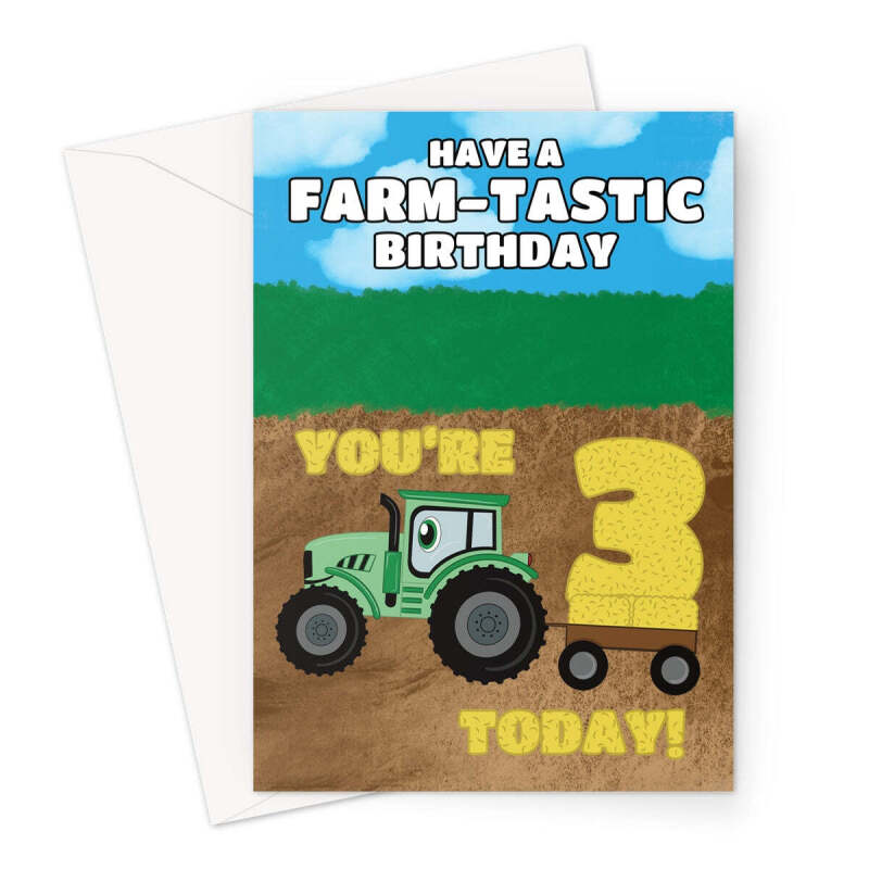 Children's Farm Tractor 3rd Birthday Card - A5 Portrait - 1 Card