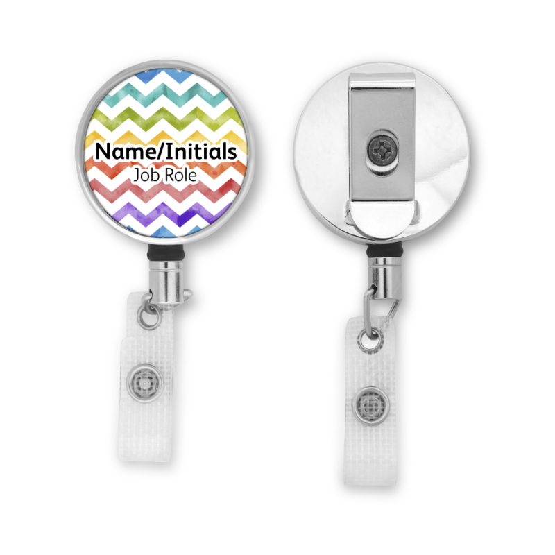 Personalised Metal ID Reel - Watercolour Rainbow Zig Zags