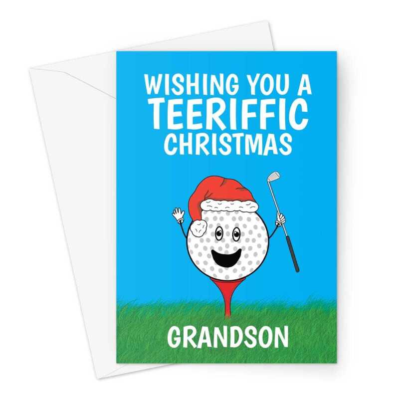 Golf Themed Grandson Christmas Card - A5 Portrait - 1 Card