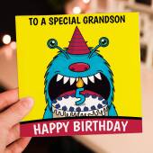 Monster cake birthday card personalised with relation age for children, child, boy, girl, relation, ages 1-6 (Size A6/A5/A4/Square 6x6")