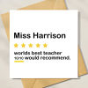 Worlds best teacher recommendation, Personalised Teacher Card