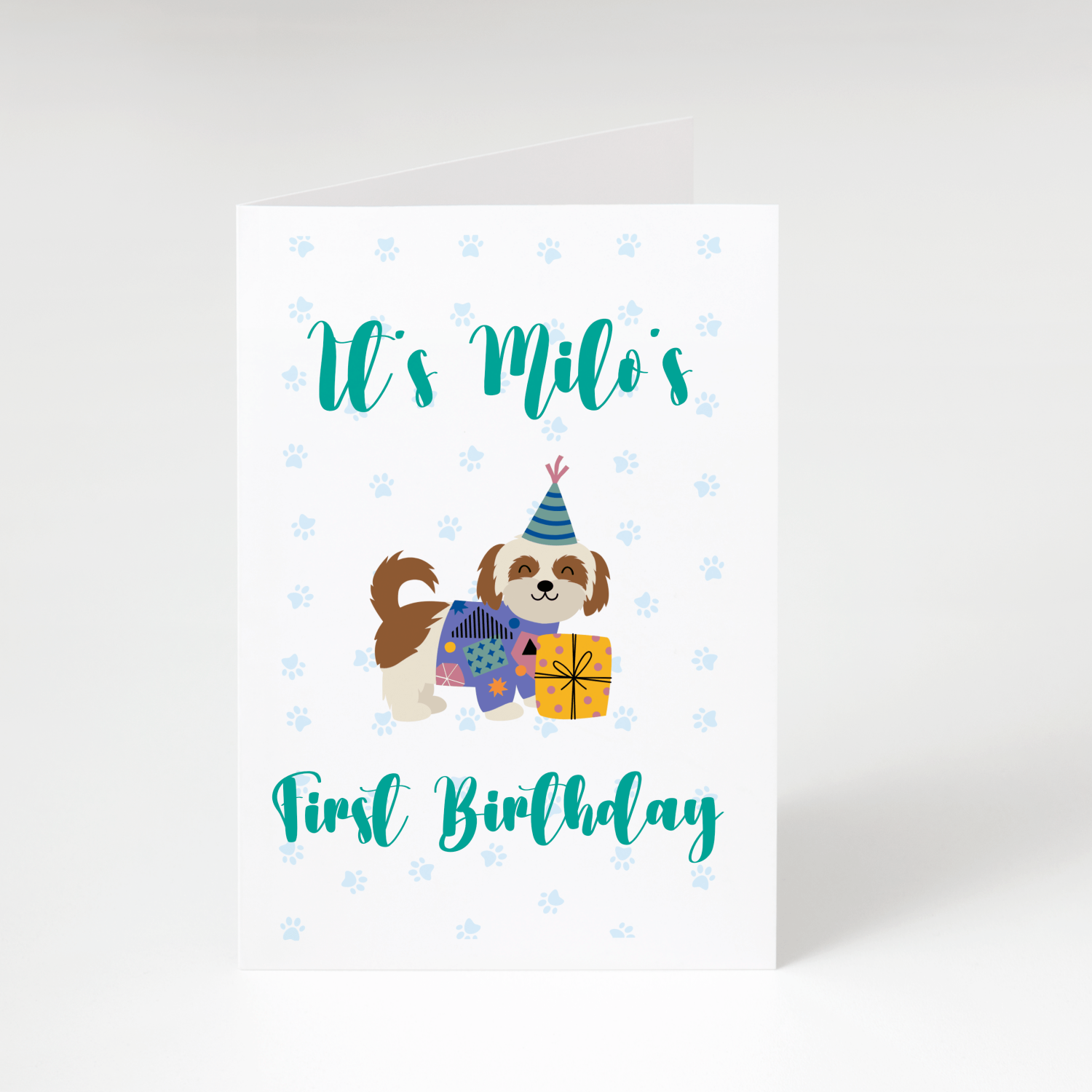 Personalised Number and Name Blue Birthday Dog Card - A6 - 4.1" x 5.8"