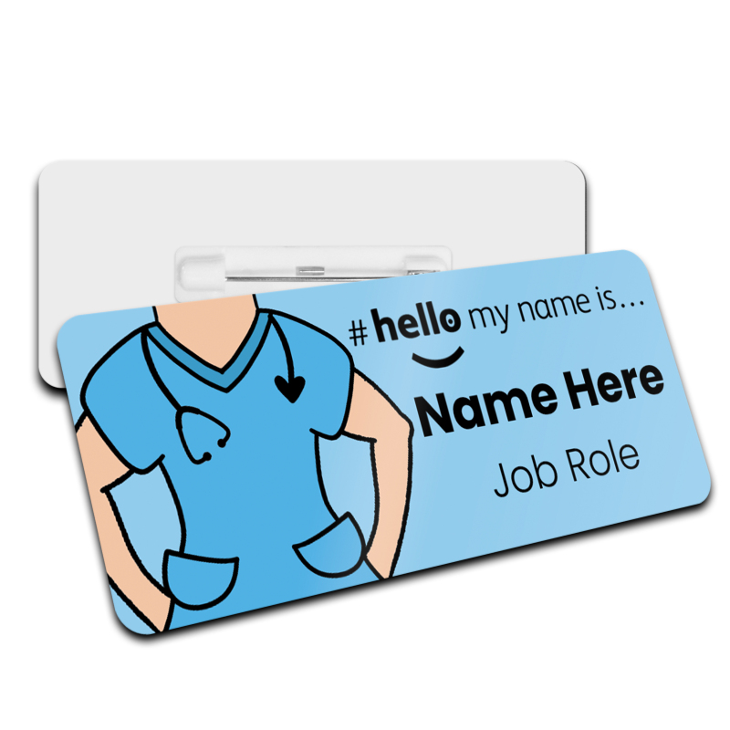 Blue Scrubs Name Badge - Custom Skin Tones Badge - Skin Tone 1