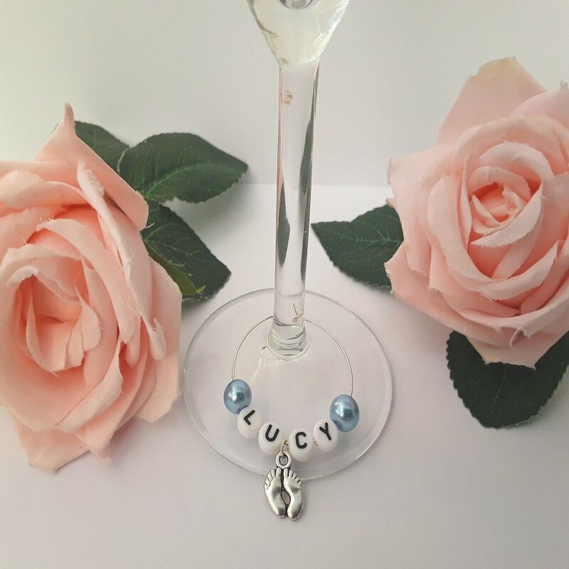 Personalised baby shower glass charm, Baby shower wine glass charm gift - No bag