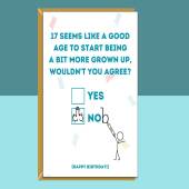 Funny 17th Birthday Card - Personalised inside if required - For Him or For Her - Perfect greetings card for someone turning 17 years old