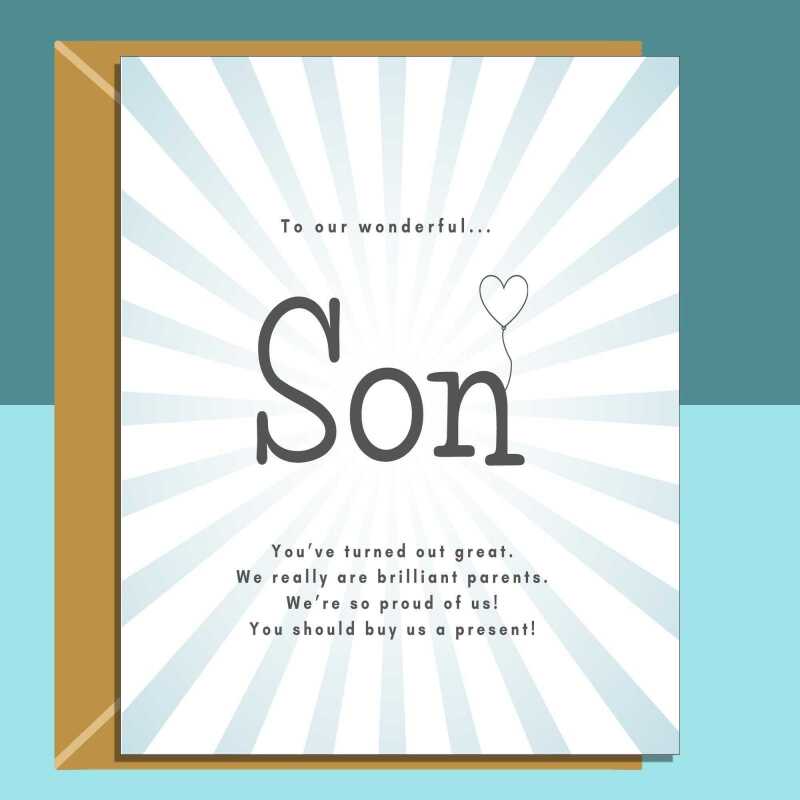 Funny Son Birthday Card - Personalised For Son - From Parents - 18th, 19th, 20th, 25th, 30th, or any other age - Blank inside - Regular - Matte Card