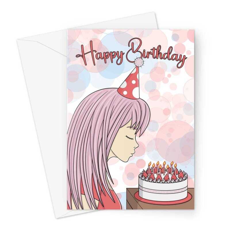 Anime Girl Birthday Card - A5 Portrait - 1 Card