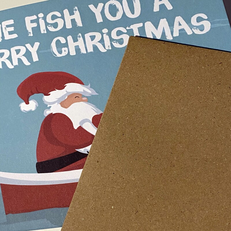 We fish you a Merry Christmas fishing, fisherman Santa Christmas, Holidays card (Size A6/A5/A4/Square 6x6") - A6: Single card