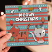 Meowy Christmas funny, cute cat, kitten, feline, pet, cat lady, cat owner Christmas, holidays, festive card (Size A6/A5/A4/Square 6x6")