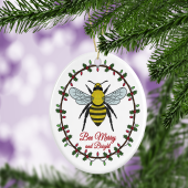 Bee Christmas Decoration - Round Ceramic Ornament