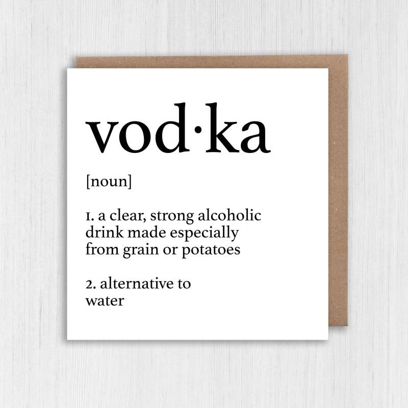 Dictionary definition of vodka alcohol themed birthday card for male, female, friend, mate, colleague, coworker (Size A6/A5/A4/Square 6x6") - A6: Single card