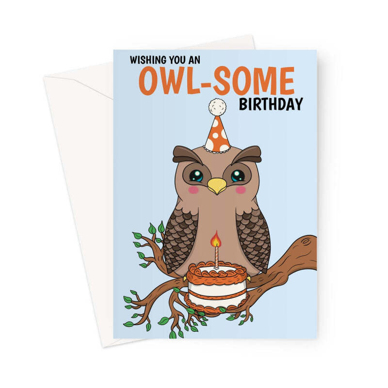 Cute Owl Birthday Card - A5 Portrait - 1 Card