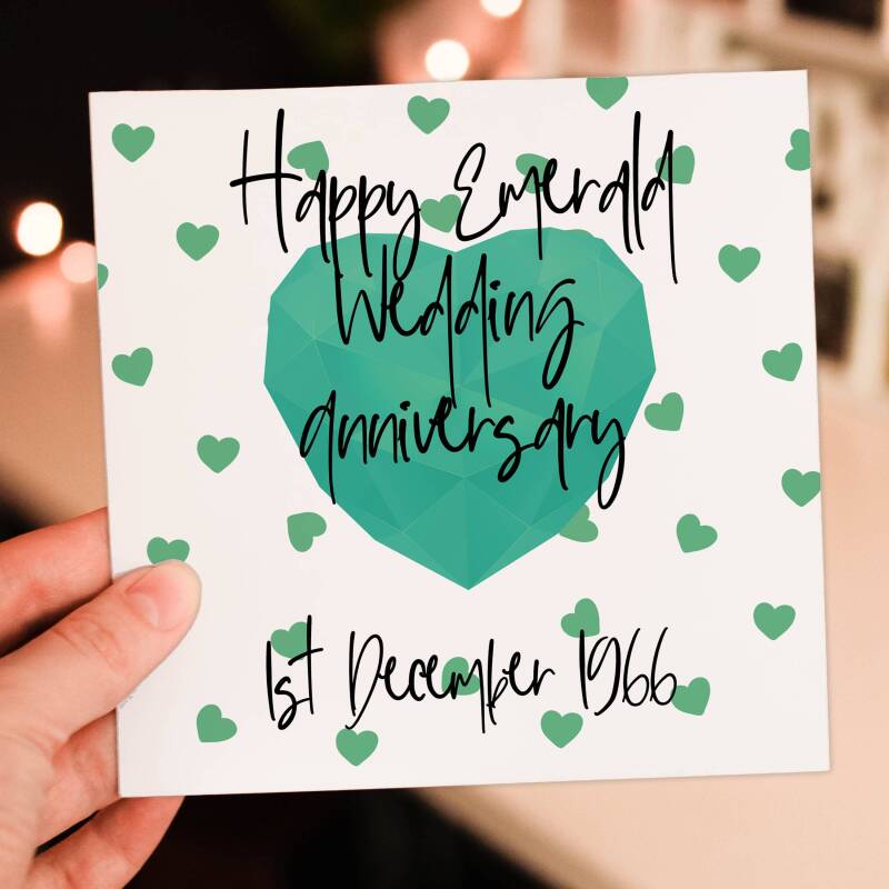 Personalised Emerald (55th/55 years) anniversary card: Personalised with date (Size A6/A5/A4/Square 6x6") - A6: Single card