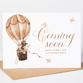 Hotair Balloon Bear Coming Soon Personalised Pregnancy Card