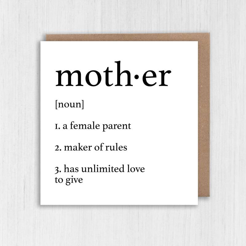 Dictionary definition of mother cute, heartfelt birthday card for mum from son, daughter, children, child (Size A6/A5/A4/Square 6x6") - A6: Single card