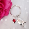 Robin Keyring with Heart Charm - Robin keyring on card